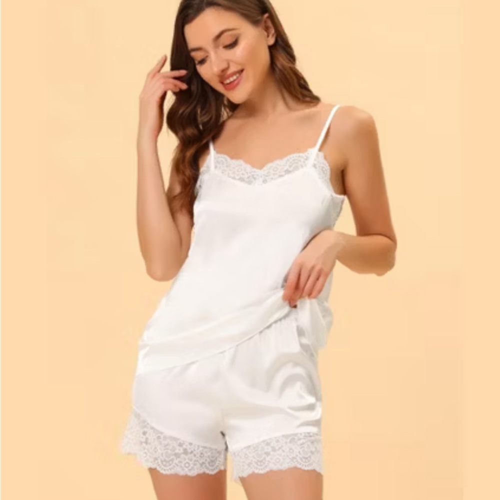 Elegant White Lace Trim pajama set